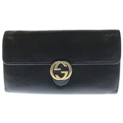 GUCCI (グッチ) インターロッキングG レザーロングウォレット 二つ折り 長財布 ブラック 615524