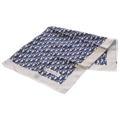 Christian Dior (クリスチャンディオール) トロッター ロゴ シルクスカーフ ホワイト×グレー×ブルー