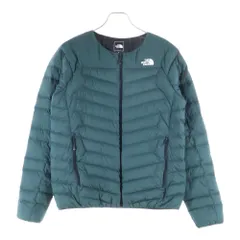 THE NORTH FACE (ザノースフェイス) THUNDER ROUNDNECK JACKET サンダーラウンドネック ロゴプリント ノーカラー ライト ダウンジャケット グリーン NY32013
