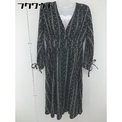 ◇ N. Natural Beauty Basic ストライプ　総柄　Vネック 長袖 膝下丈 ワンピース サイズM ブラック　マルチ レディース  【1106160011753】