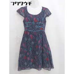 ◇ Baby Jane Cacharel サイドジップ 花柄 フレンチスリーブ 膝丈 ワンピース サイズS ネイビー マルチ レディース 【1106160009958】