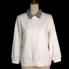 アー・ヴェ・ヴェスタンダード ミッシェルクラン a.v.v standard トレーナー ロンT SEINE 刺繍 つけ襟 チェック スウェット L アイボリー