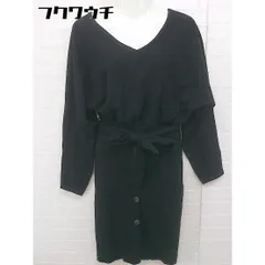 ◇　◎ rienda リエンダ ウエストゴム　Vネック 長袖 膝丈 ニット ワンピース サイズS ブラック レディース  【中古】 【1106230006313】