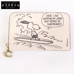 COACH コーチ 【美品】CCB18 COACH X PEANUTS スモール ジップ アラウンド カード ケース・ニュースペーパー プリント