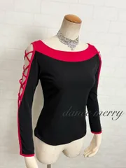 Mサイズ　新品　社交ダンス　トップス　黒　赤　レッスン　シンプル　ラテン　2967