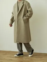 S LEARVE カシミア ウール 半ダブル シングルコート オートミール