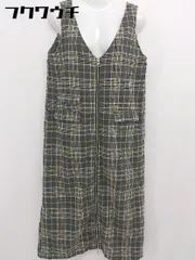 ◇ merlot メルロー チェック ノースリーブ 膝丈 ワンピース サイズF イエロー グレー ホワイト系 レディース  【1107080007260】