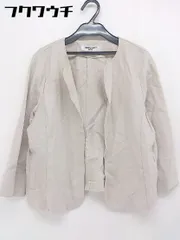 ◇ NATURAL BEAUTY BASIC リネン混 長袖 ノーカラー ジャケット サイズL ベージュ レディース  【中古】 【1107140003775】