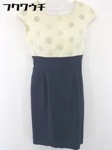◇ COURREGES クレージュ ドット 水玉 切替 フレンチスリーブ 膝丈 ワンピース サイズ9AR クリーム系 ネイビー レディース  【1107140000224】
