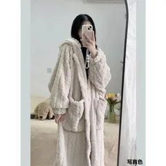 ガールズ長袖フード付きコーラルフリースパジャマ 冬新作 加厚・裏起毛ルームウェア