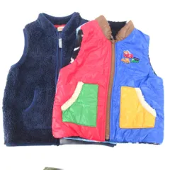ミキハウス mikihouse 2点セット ベスト 90 110 ボア リバーシブル ジップアップ 紺 ネイビー 赤 レッド 青 ブルー /AE