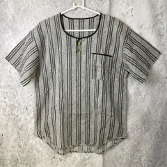 ヘンリーネック甚平 メンズ　ストライプ柄　グレー　Мサイズ □〇