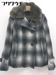 ■ Eddie Bauer エディーバウアー フェイクファー　チェック 長袖 Pコート サイズXS ブラック　ホワイト レディース  【中古】 【1108030006128】