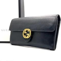 【主張しないのに、評価が上がる】　GUCCI　長財布 インターロッキングG 8カード レザー フラップ 箱付き 二つ折り　ブラック