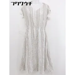 ◇ Techichi テチチ ストライプ 半袖 膝下丈 ワンピース サイズF ホワイト ブラウン系 レディース  【中古】 【1108190007607】