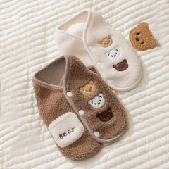 【2点セット】　新品 犬 犬服 秋冬 ベスト パーカー 背中ボタン開き ペット服 猫 小型犬 ドッグウェア おしゃれ 暖かい 熊 刺しゅう qd1099