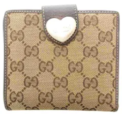 グッチ GUCCI 二つ折り財布 ウォレット GGキャンバス ハートロゴ Wホック レザー 茶 ブラウン 203549・2184 /AE ☆AA★