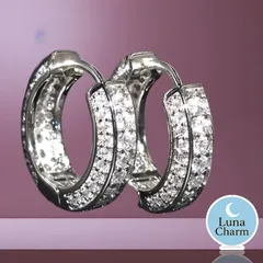 【キラキラ】フープピアス キュービックジルコニア ボディピアス風 CZダイヤモンド シルバー