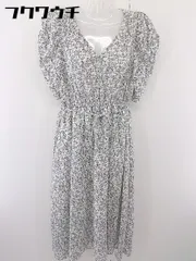 ◇ ◎ OLIVE des OLIVE ベルト付 総柄 半袖 ロング ワンピース サイズF ホワイト ネイビー レディース  【中古】 【1108300010558】