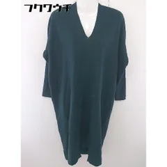 ◇ IEDIT イディット Vネック スリット 切替 リブニット 長袖 膝下丈 ワンピース サイズ M ダークグリーン レディース  【1109010007364】のサムネイル