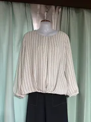 1616.GLACIER 裏起毛ストライプブラウス Lサイズ☆