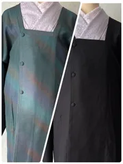 袷道行コート　ちりよけ　リバーシブル　ぼかしグリーン/黒系　裄67.5