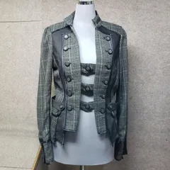 OZZ ANGELO ジャケット チェック柄 切替デザイン コルセット風バックレースアップ グレー系 　u7155s