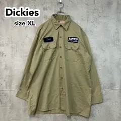 Dickies ディッキーズ ワークシャツ 長袖 XL カーキ ベージュ 企業ロゴ ワッペン パッチ 名入れ 刺繍 肉厚 オーバーサイズ ビッグ アメカジ ワークウェア ヴィンテージ 90s 00s ★ ◇■