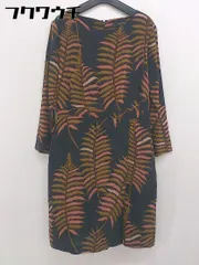 ◇ Nice Things シルク混 ボタニカル柄 ノーカラー 長袖 ミニ ワンピース サイズ 36 ブラック ブラウン マルチ レディース  【1109070006574】