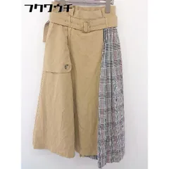 ◇ ◎ mysty woman ミスティウーマン 切替 チェック 膝下丈 フレア スカート サイズF ベージュ マルチ レディース  【1109080000357】