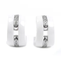 CHANEL シャネル K18WG ホワイトゴールド ホワイトセラミック ウルトラコレクション ダイヤ ピアス J4303 ダイヤモンド 8.1g レディース 中古 美品