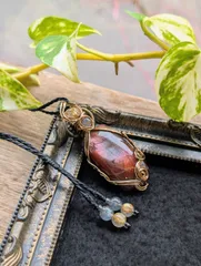 ☆High Quality Stone☆パープルヘイズサンストーン☆マクラメ編みネックレス 501