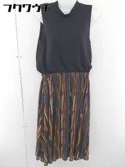 ◇ Simplicite ノースリーブ ウエストゴム 総柄 切替 ロング ワンピース ブラック マルチ レディース  【中古】 【1109100025278】