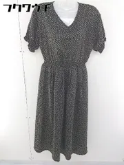 ◇ ehka sopo エヘカソポ SM2 Vネック 花柄 ウエストゴム 五分袖 ロング ワンピース サイズF ブラック マルチ レディース  【1109100025513】