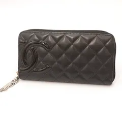 シャネル CHANEL ブラック ピンク キルティング カンボン ココマーク ラウンドファスナー長財布 レディース 【yy】【中古】4000014801600984