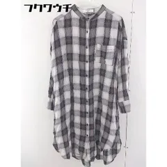 ◇ Samansa Mos2 blue スタンドカラー チェック 長袖 ひざし シャツ ワンピース サイズ F ブラック ホワイト レディース  【1109220012080】
