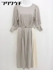 ◇ ◎ w closet ベルト付き 切替 プリーツ 七分袖 膝下丈 ワンピース サイズ F ベージュ アイボリー レディース  【1109240008766】のサムネイル
