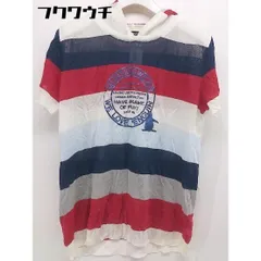 ◇ MUNSINGWEAR GRAND SLAM 薄手 ボーダー 半袖 プルオーバー パーカー サイズL ホワイト レッド ネイビー系 レディース  【1109270006589】