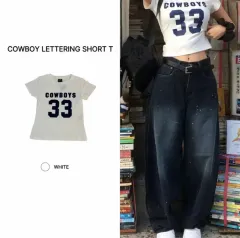 カウボーイ レタリング クロップド 半袖Tシャツ