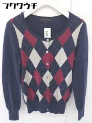 ◇ green label relaxing UNITED ARROWS アーガイル 長袖 ニット カーディガン サイズ38 ネイビー系 レッド系 レディース  【1110080003682】