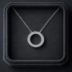 S925 サークルネックレス CZ パヴェ リングモチーフ プラチナコーティング シルバー 金属アレルギー対応 上品 大人 シンプル ギフト