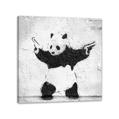 【新品】 バンクシー パンダ 絵画 インテリア ポスター モダンアートパンダが銃を持つ アートパネル 玄関 壁掛け アート 木枠付きの完成品 (40*40cm) 0
