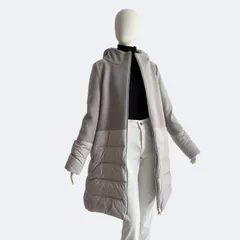 HERNO ヘルノ 切替 ロングダウンコート グレージュ 46 異素材