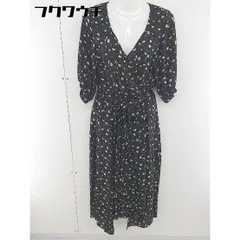 ◇ ◎ who's who Chico 花柄 ラップ巻き ウエストゴム 七分袖 ロング ワンピース ブラック アイボリー レディース  【中古】 【1110270010599】