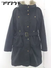 ■ ◎ natural couture NICE CLAUP フード ファー ライナー ウエストベルト付き 長袖 コート ブラック レディース  【中古】 【1111030004735】