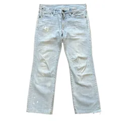 LEVI'S OW502-0032 クロップド ストレートデニム ダメージ＆ペイント加工 ライトブルー サイズ28 メンズS リーバイス