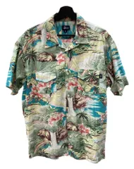 ステューシー STUSSY 90’s USA製 OLD 紺タグ Hawaiian shirt ハワイアン シャツ アロハ シャツ オープンカラー  半袖シャツ 総柄 マルチカラー Lサイズ 104MT-2468