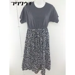 ◇ Samansa Mos2 blue 総柄 切替 ウエストゴム 半袖 ロング ワンピース サイズフリー ダークグレー系 レディース  【中古】 【1111080000305】