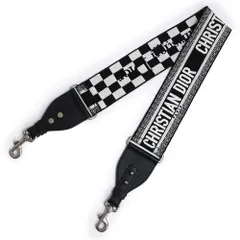クリスチャンディオール PARIS エンブロイダリー ショルダーストラップ キャンバス カーフスキン レザー ブラック ホワイト 黒 白 シルバー金具 箱付 Christian Dior（未使用　展示品）