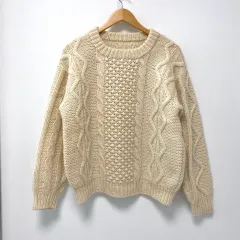 ウール100 アイボリー ケーブル ニット セーター